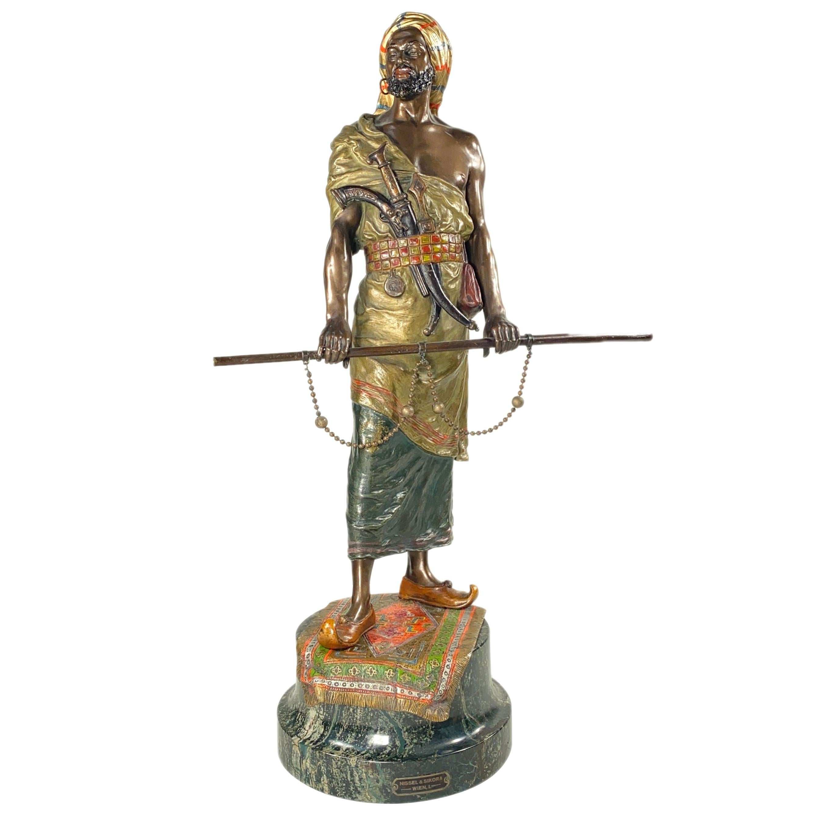 Austrian Art Nouveau Bronze Orientalist Sculpture of an Arab Warrior