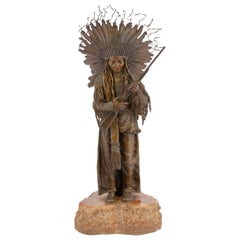 Austrian Art Nouveau Bronze Sculpture "Warrior Chief with Rifle" by, Carl Kauba