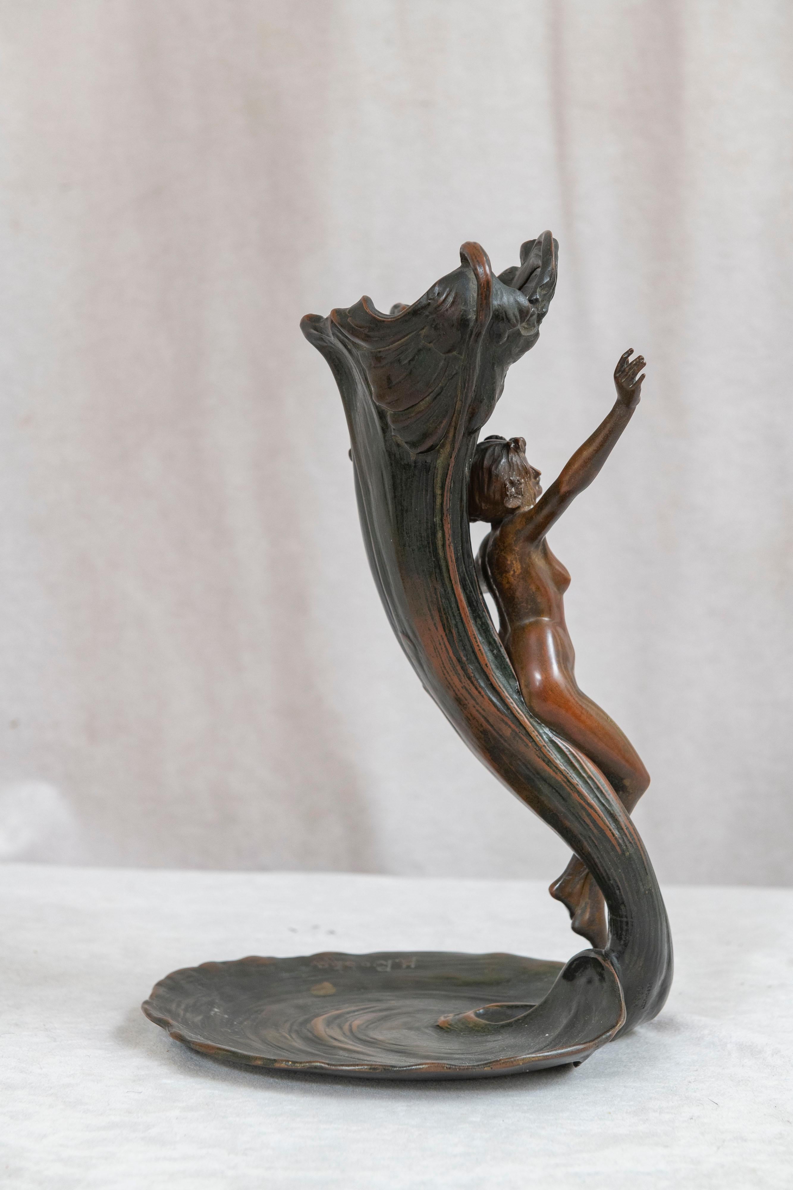 Austrian Art Nouveau Bronze Vase w/Nude, Artist Signed Babka, ca. 1900 In Good Condition In Petaluma, CA