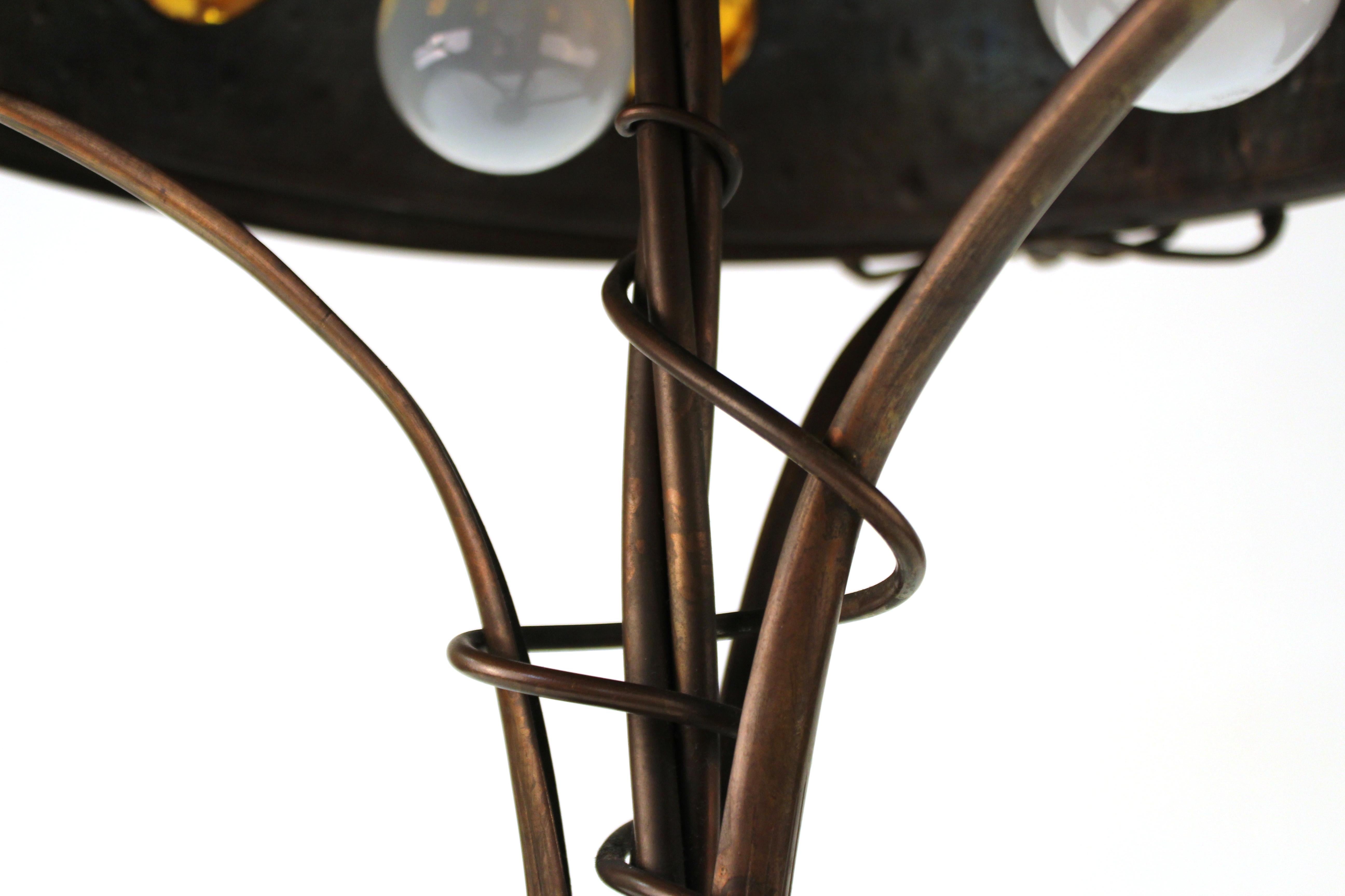 Austrian Art Nouveau Cast Bronze & Brass Table Lamp with Chunk Glass Jewels For Sale 8