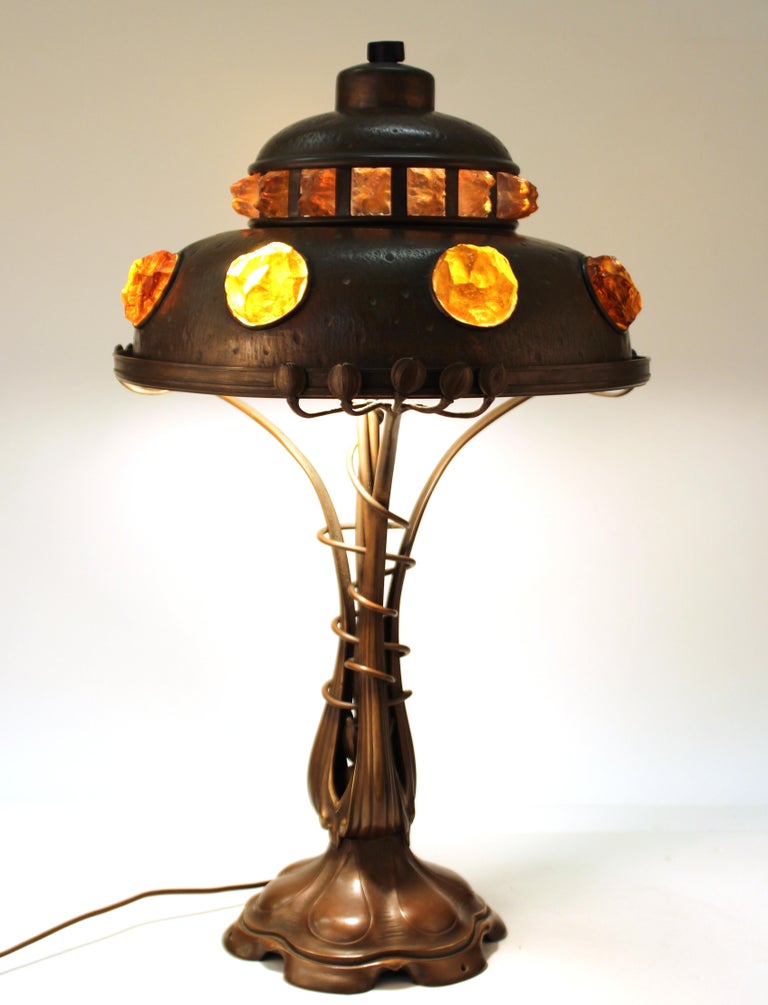 Austrian Art Nouveau Cast Bronze And, Art Nouveau Brass Table Lamp