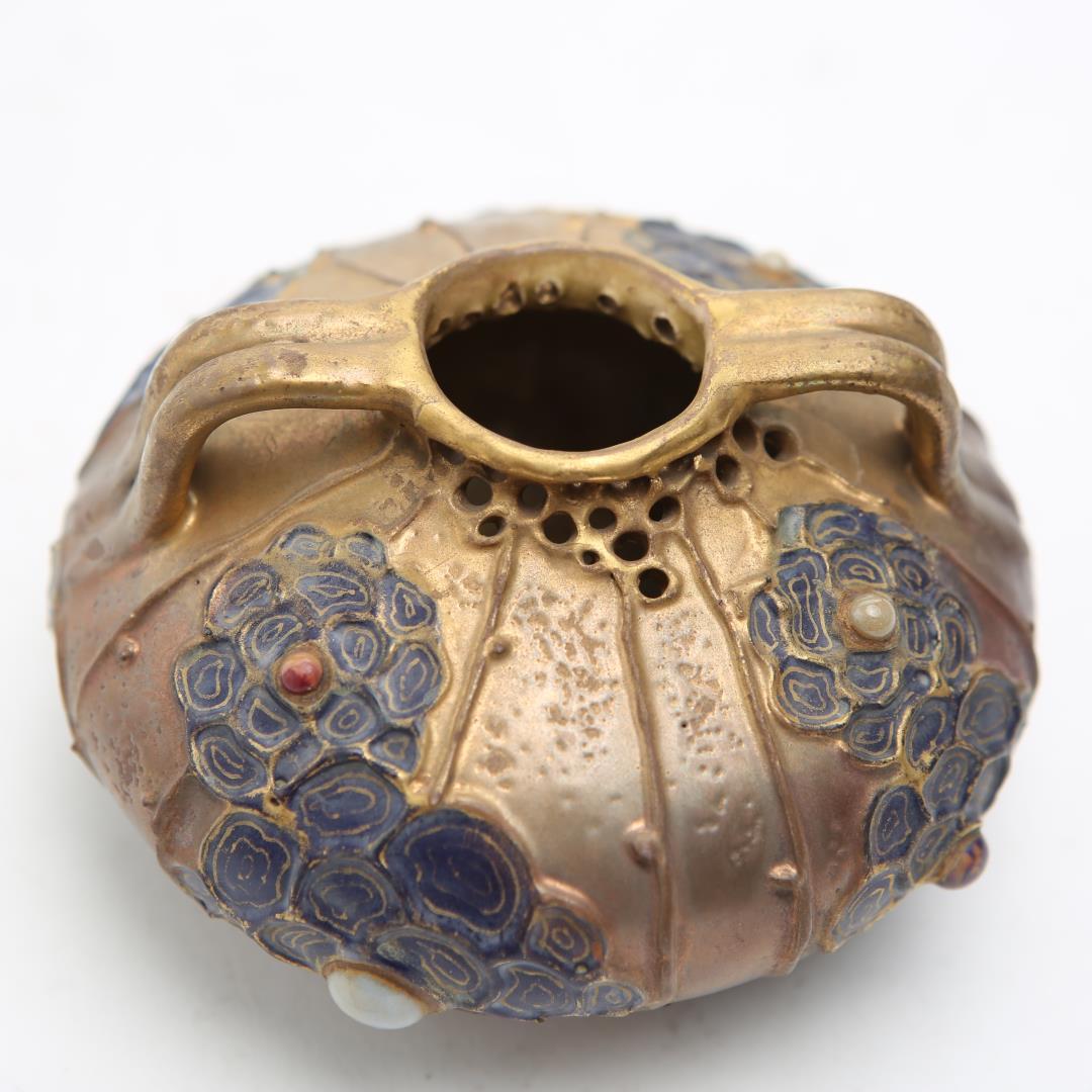 Austrian Art Nouveau Ceramic Amphora Vase with Cabochons In Good Condition In New York, NY