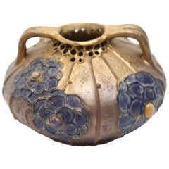 Austrian Art Nouveau Ceramic Amphora Vase with Cabochons