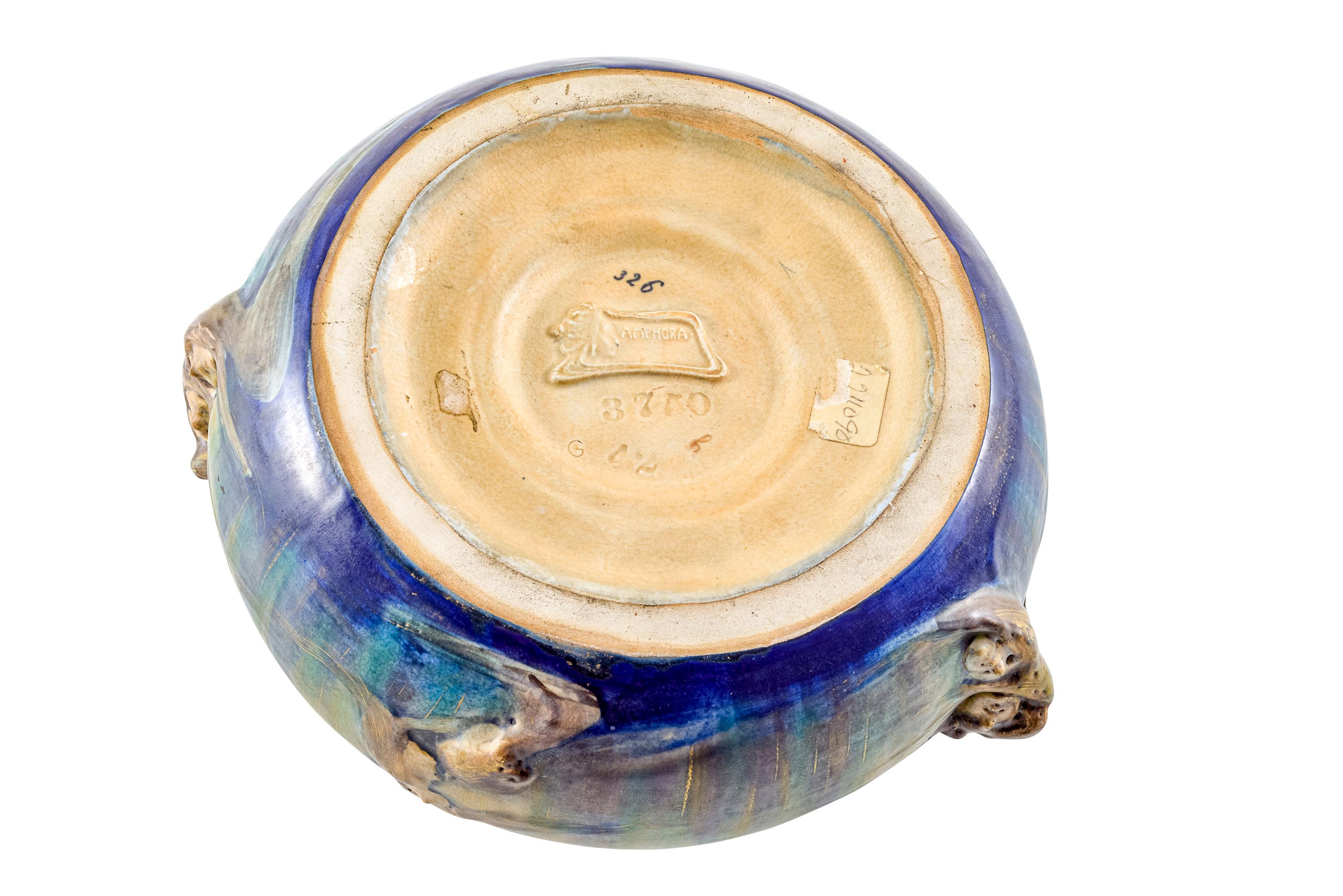 Austrian Art Nouveau Ceramic Bowl Eduard Stellmacher Amphora Blue, circa 1902 In Good Condition In Klosterneuburg, AT