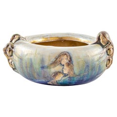 Austrian Art Nouveau Ceramic Bowl Eduard Stellmacher Amphora Blue, circa 1902