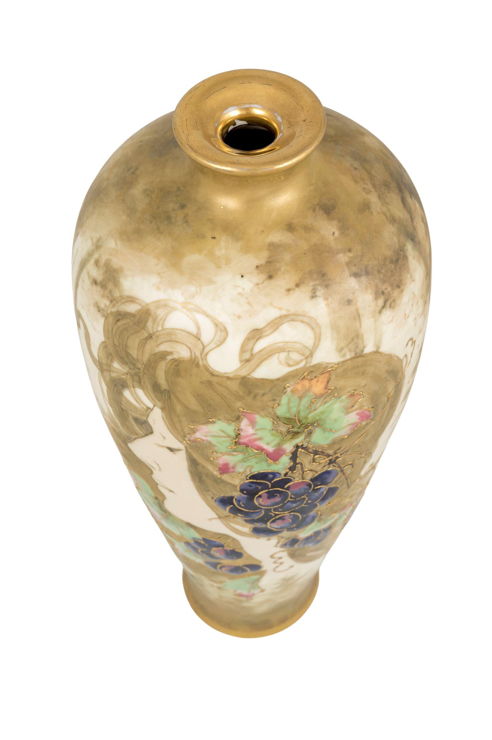 Gilt Austrian Art Nouveau Ceramic Portrait Vase Amphora Gold Ochre Blue circa 1899