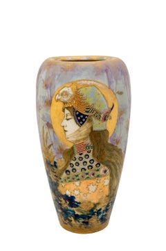Vase portrait autrichien en céramique Art Nouveau Amphora Or OCHRE Pourpre circa 1900