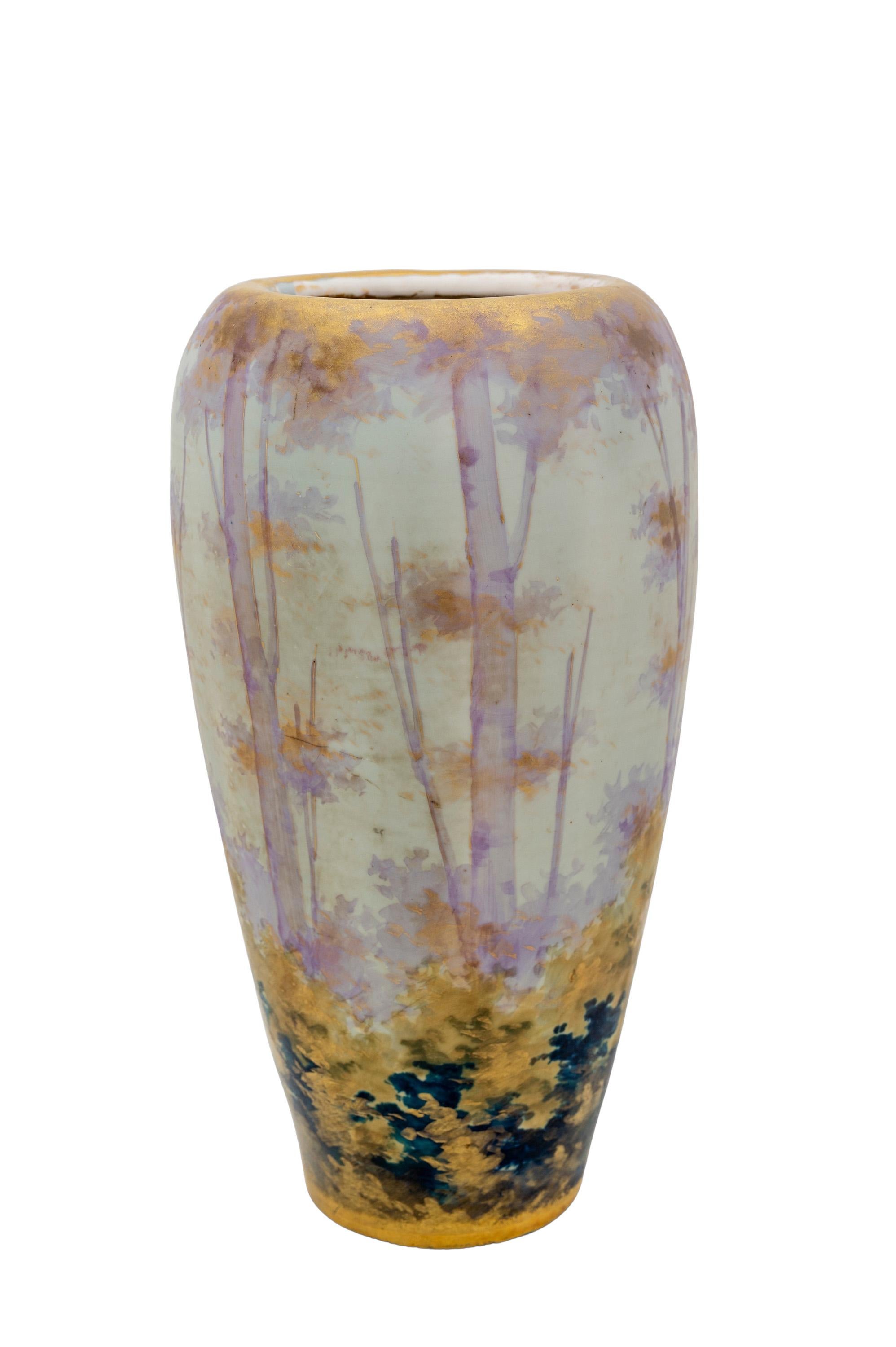 Art nouveau Vase portrait autrichien en céramique Art Nouveau Amphora Or OCHRE Pourpre circa 1900 en vente