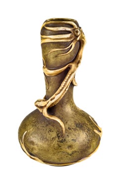 Austrian Art Nouveau Ceramic Vase with Sea Monster Amphora Brown circa 1902