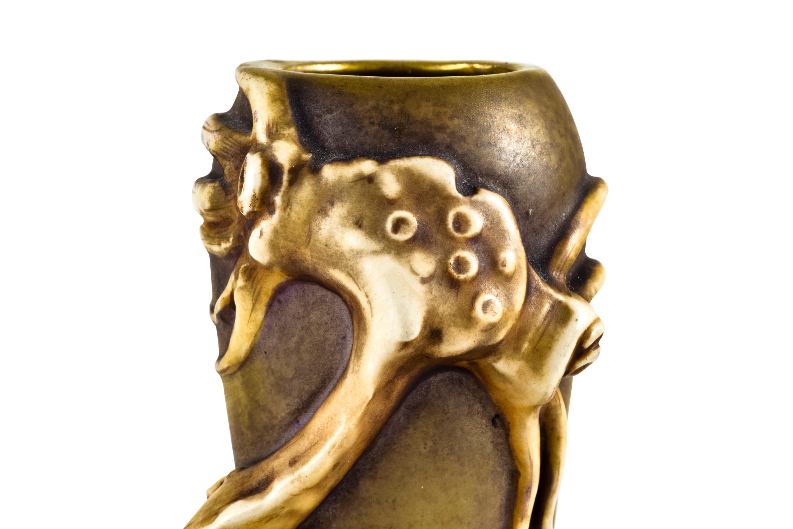 Austrian Art Nouveau Ceramic Vase with Sea Monster Amphora Brown circa 1902 2