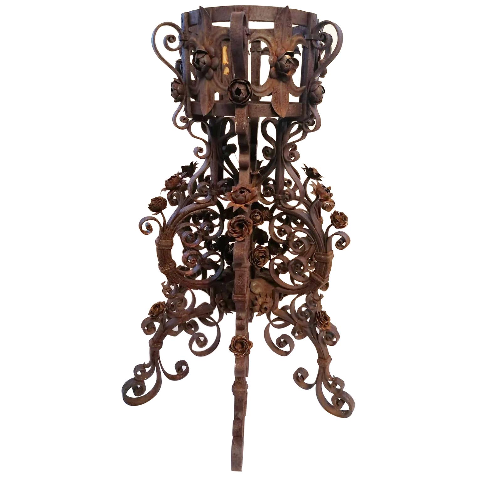Austrian Art Nouveau Forged Iron Flower Stand For Sale