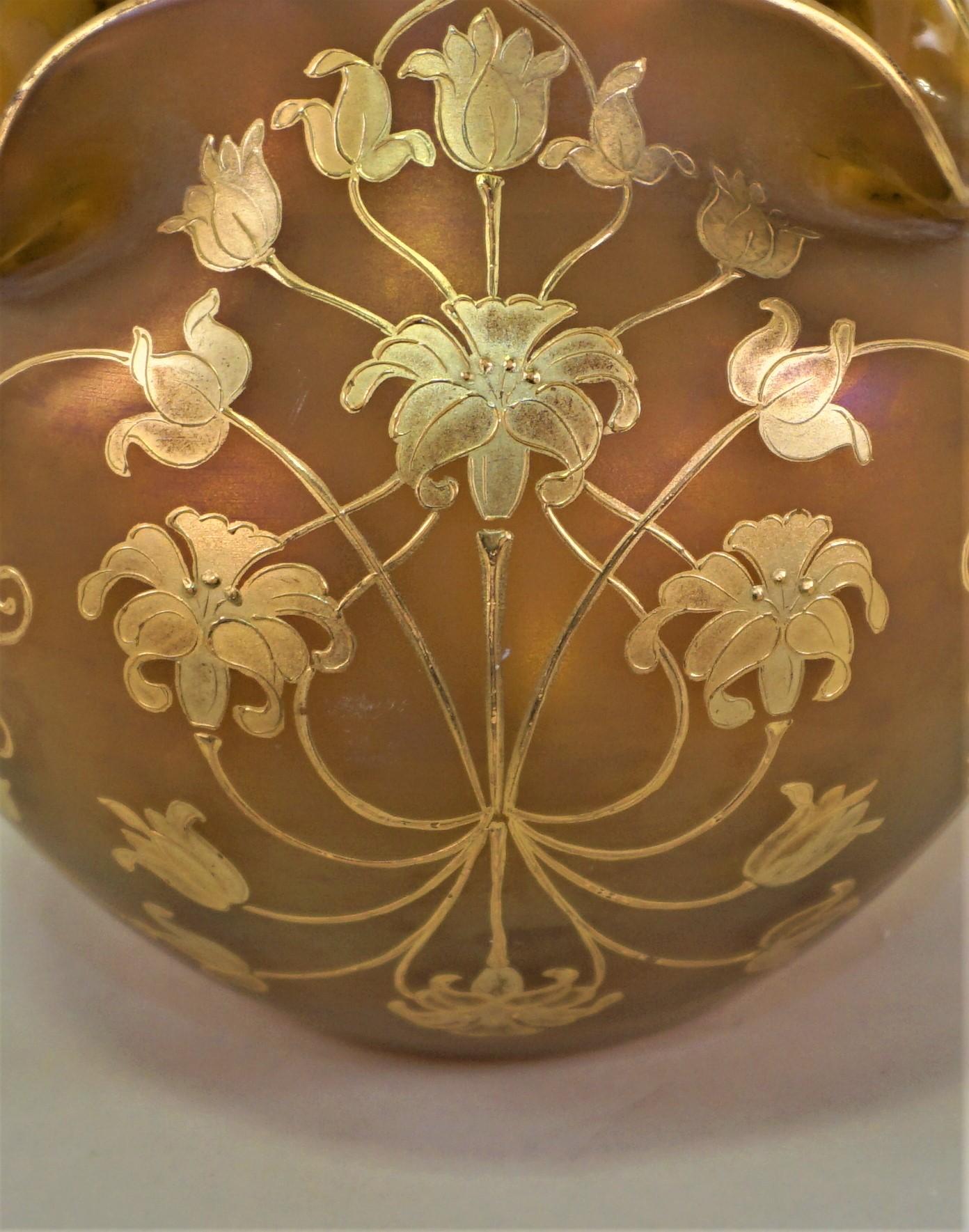Gold paint over art glass Art Nouveau vase.
circa 1900-1910.