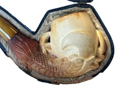 Austrian Art Nouveau Hand-Carved Meerschaum & Amber Smoking Pipe, Circa 1910
