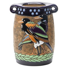 Austrian Art Nouveau Imperial Amphora Vase with Birds 