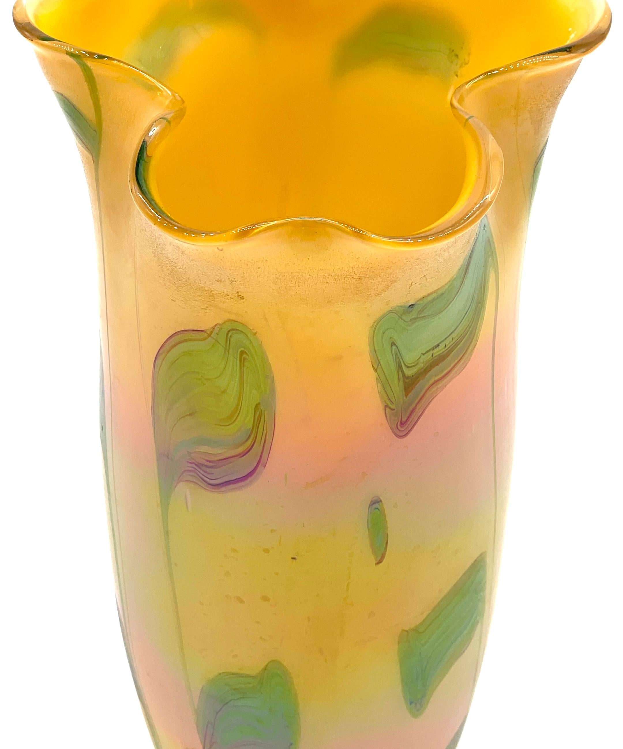 Austrian Art Nouveau  Loetz  Art Glass Vase with Crimped Rim In Good Condition For Sale In West Palm Beach, FL