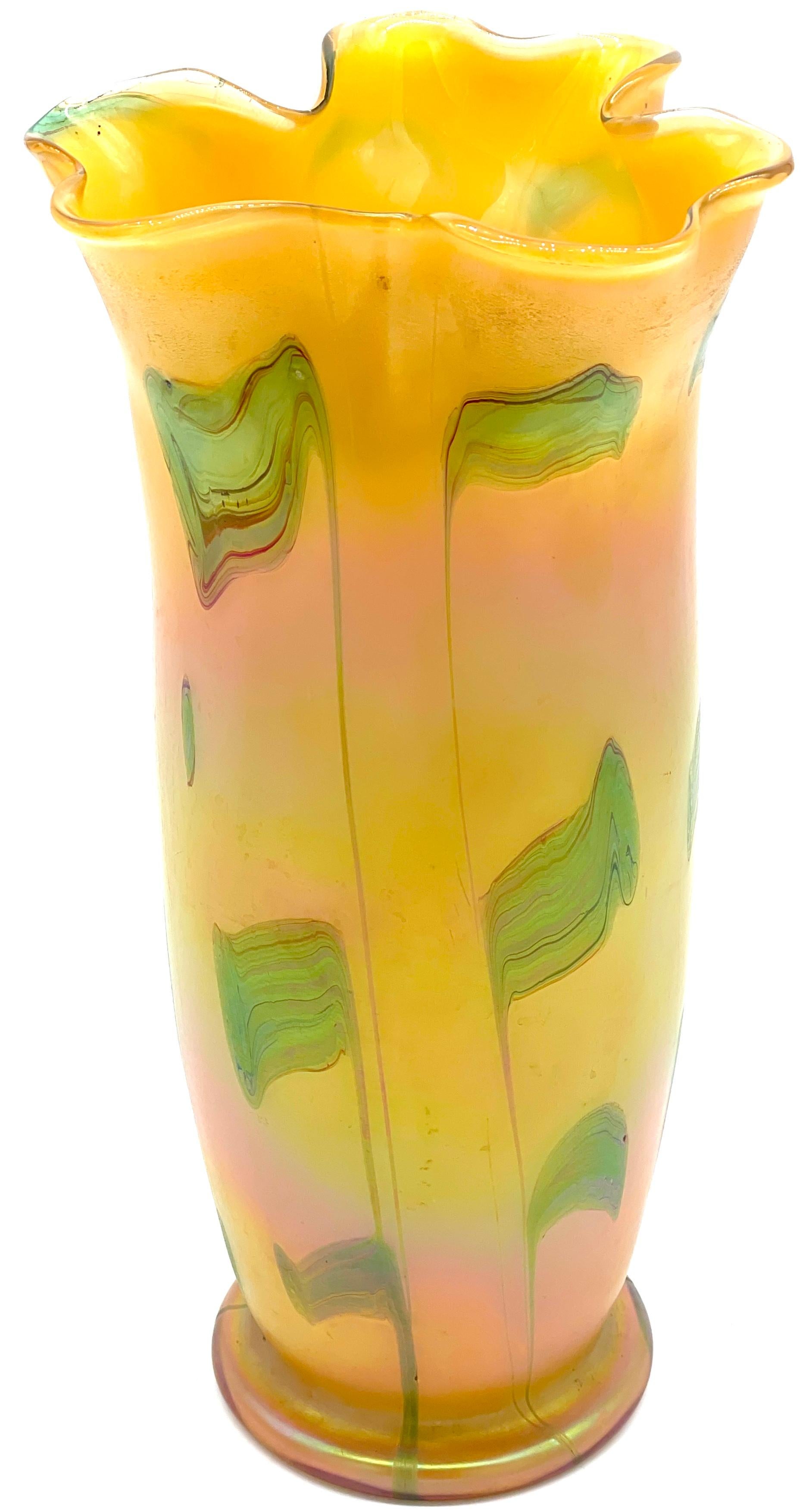 Austrian Art Nouveau  Loetz  Art Glass Vase with Crimped Rim For Sale 1