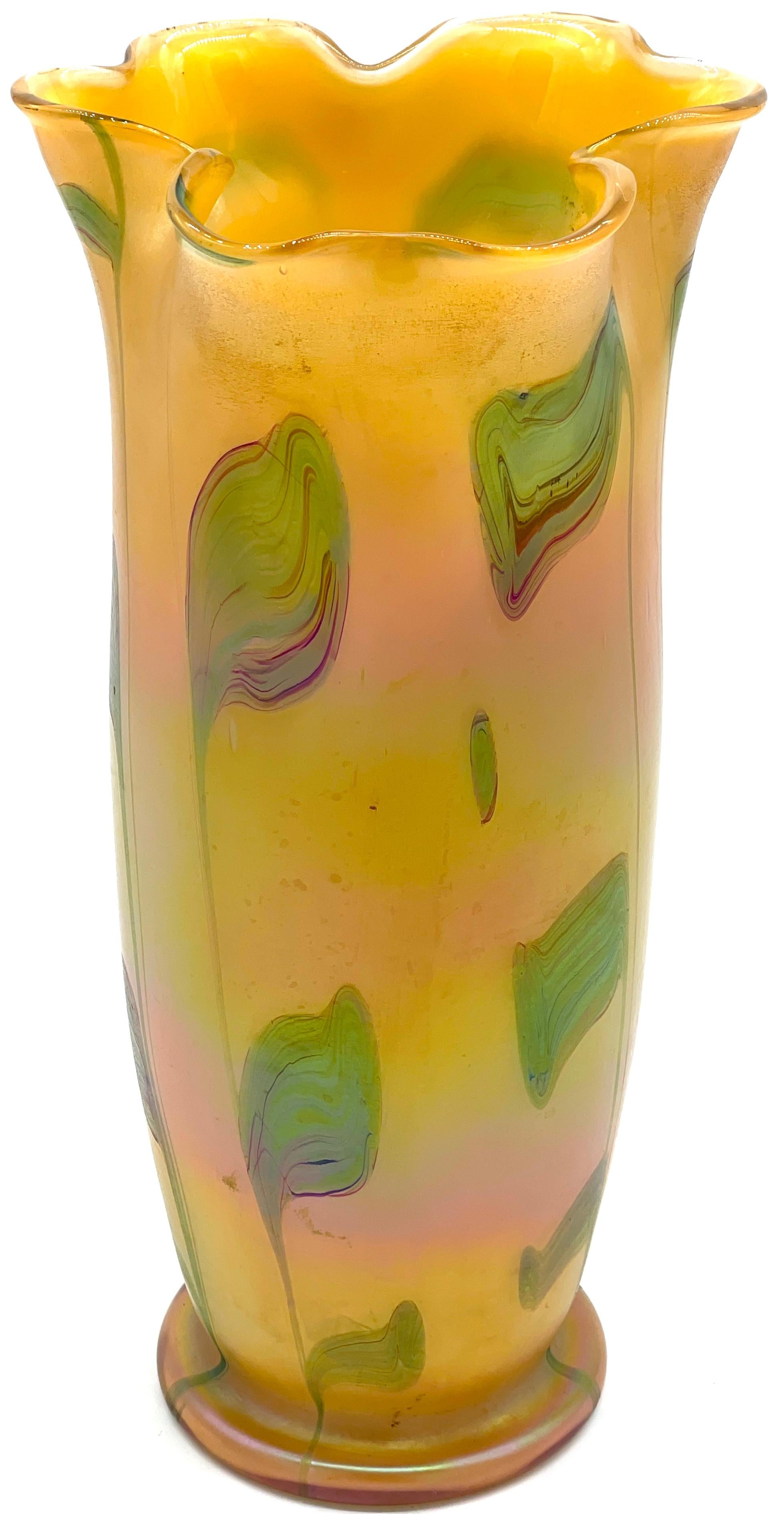 Austrian Art Nouveau  Loetz  Art Glass Vase with Crimped Rim For Sale 3