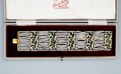 Austrian Art Nouveau Opal Foliage Pearl Wide Bracelet