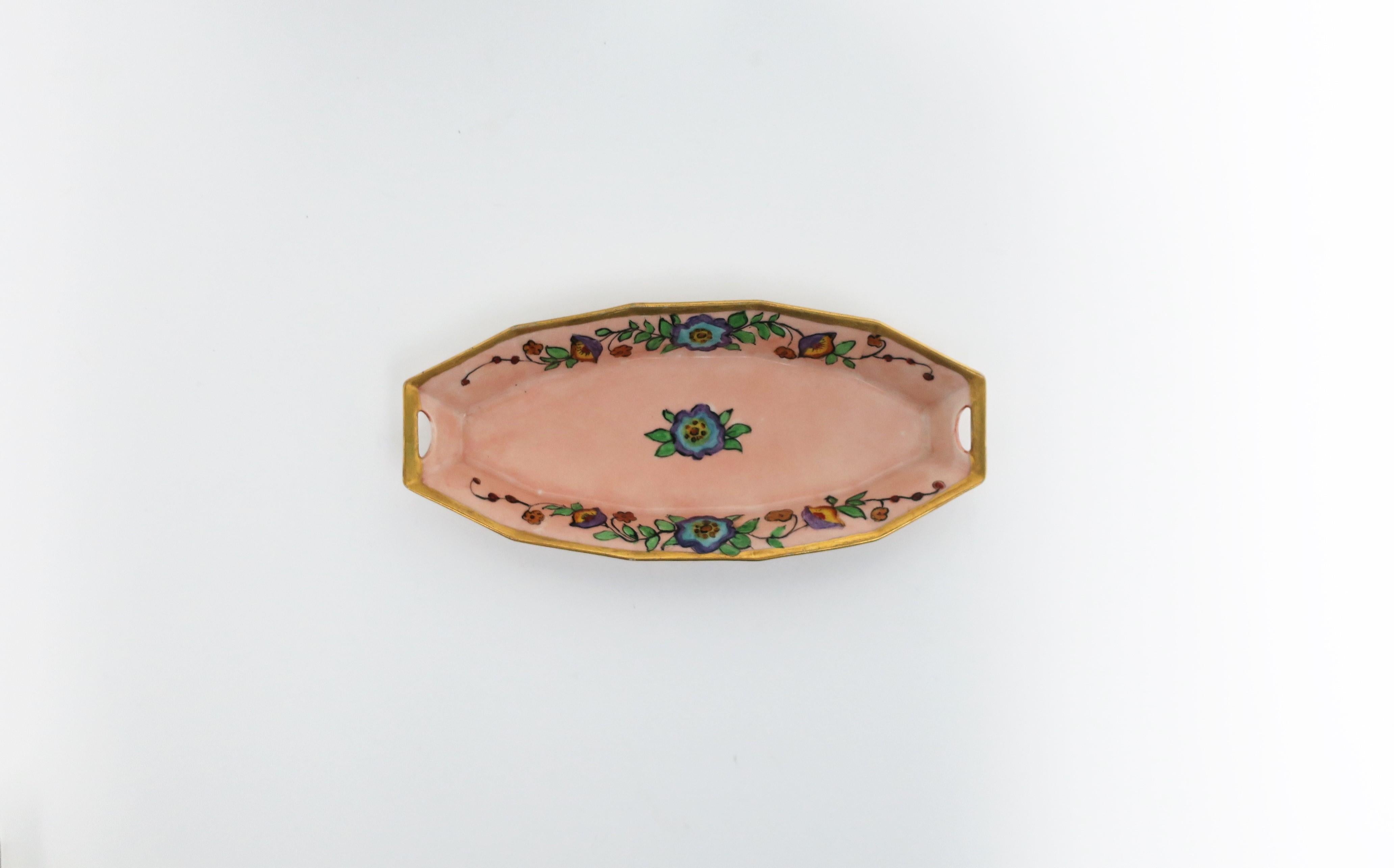 Hand-Painted Austrian Art Nouveau Porcelain Pink and Gold Dish For Sale
