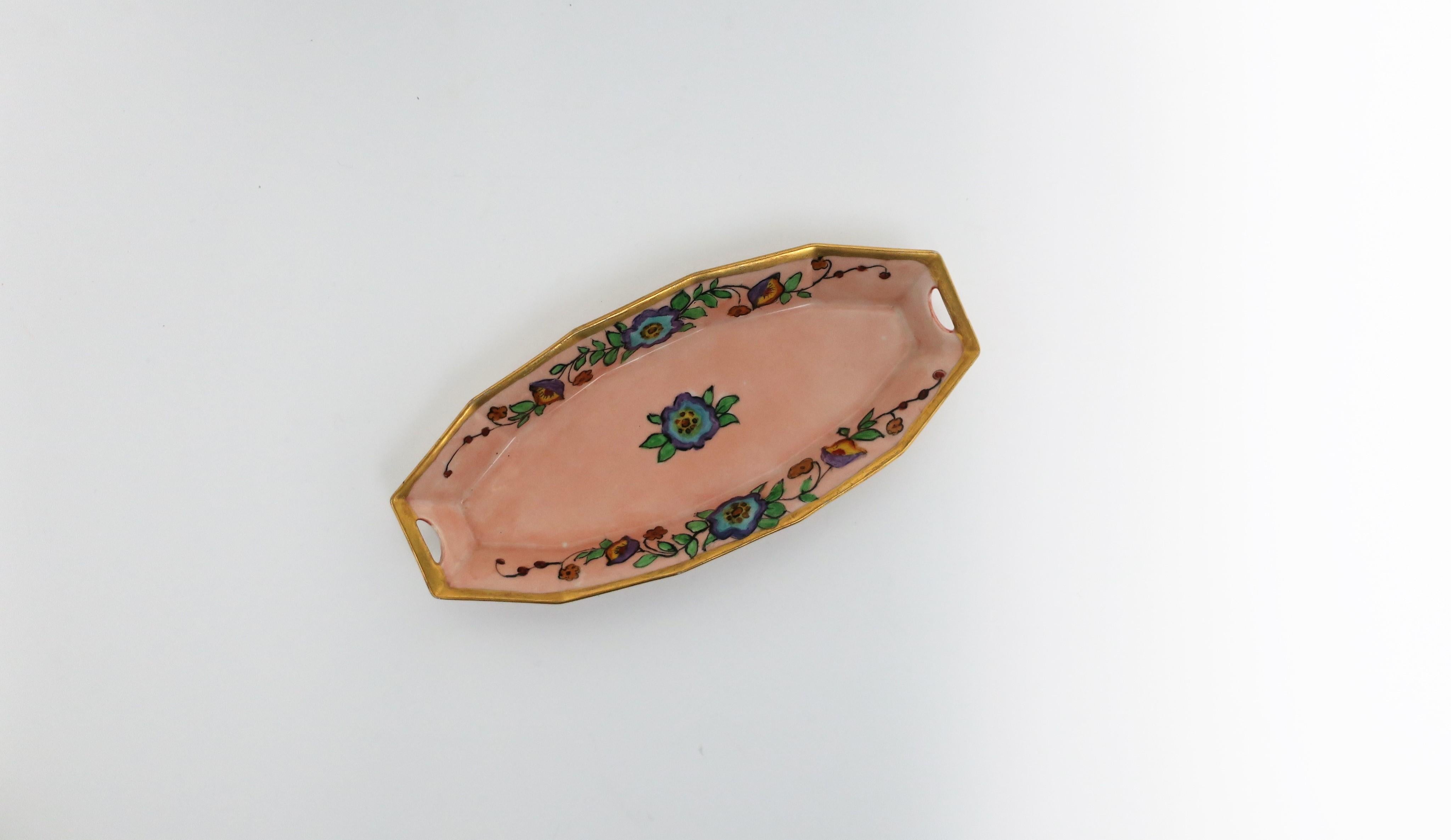 Austrian Art Nouveau Porcelain Pink and Gold Dish For Sale 3