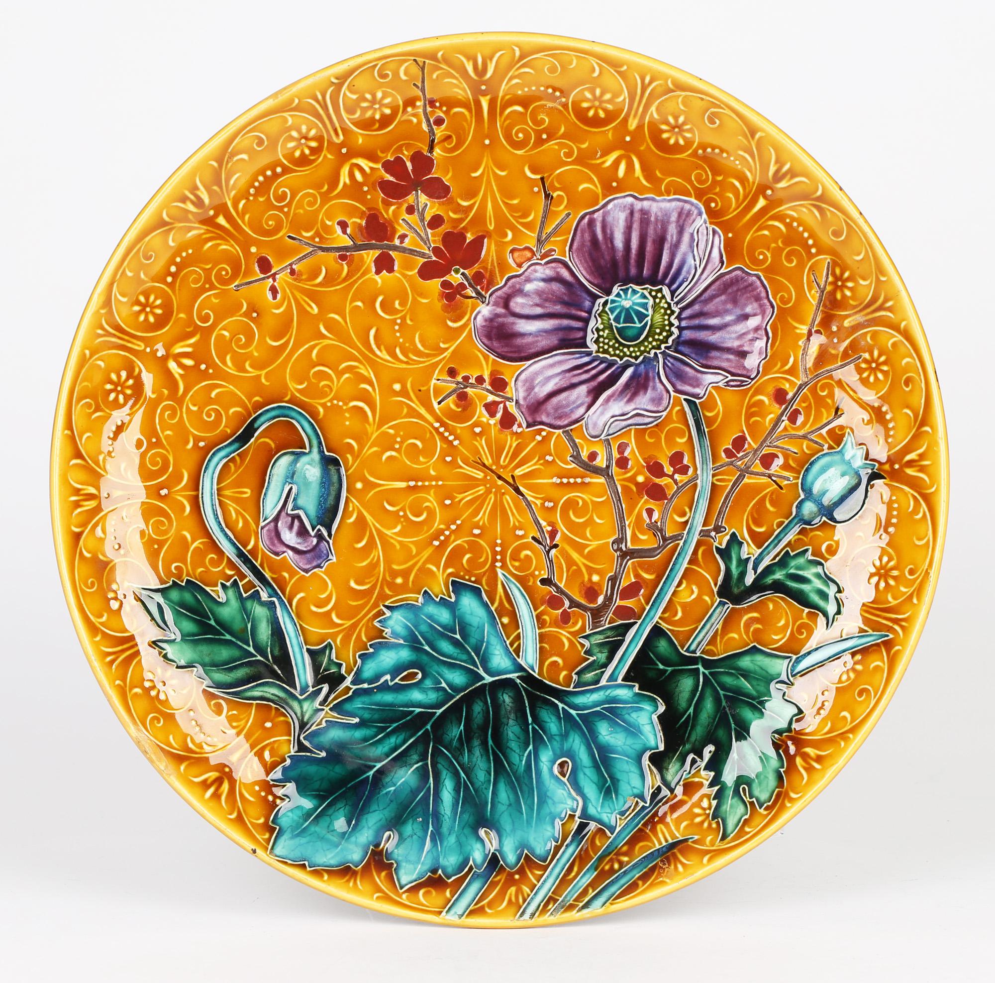 Austrian Art Nouveau Pottery Wall Plaque with Tubelined Floral Designs For Sale 7