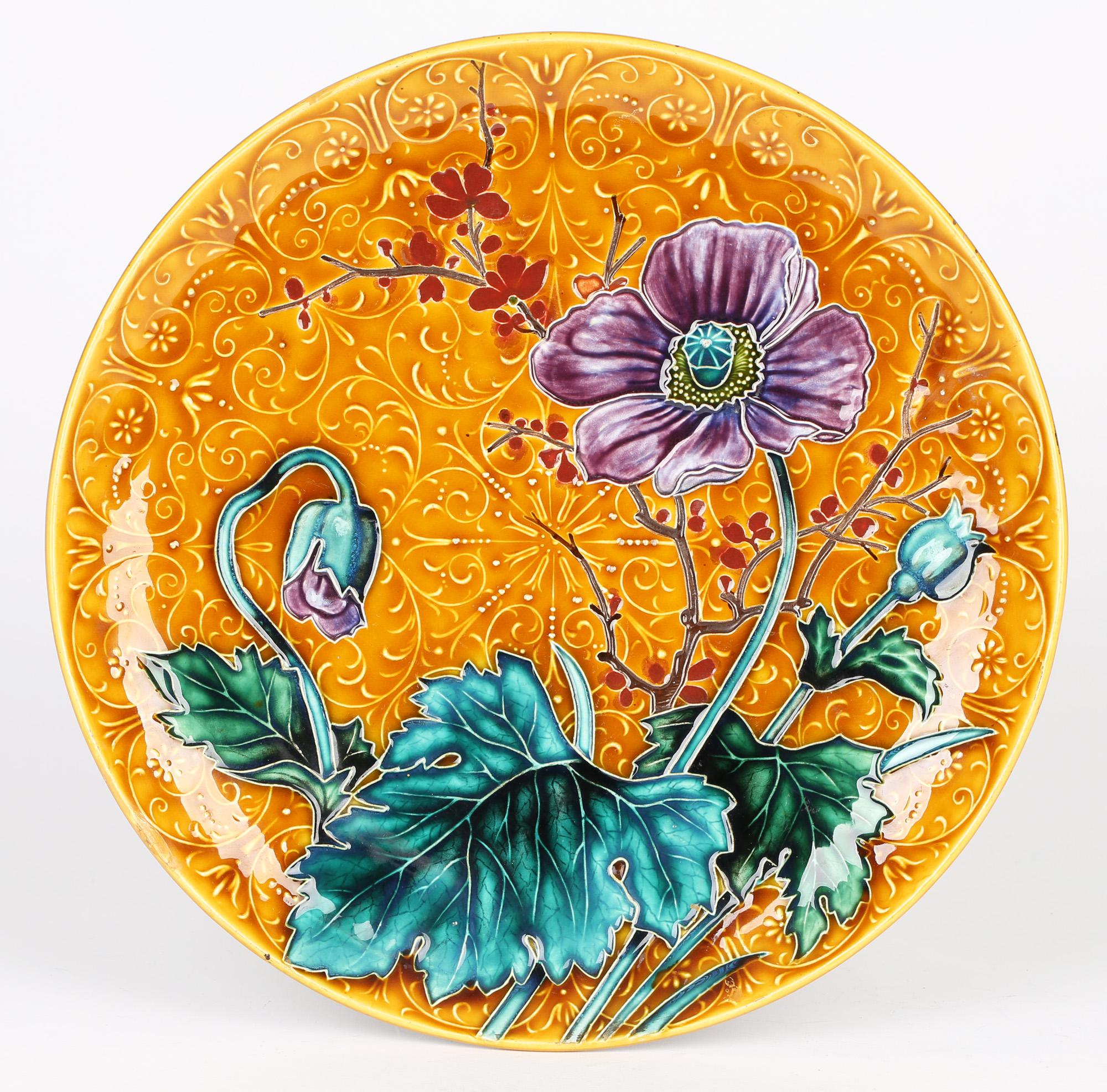 Austrian Art Nouveau Pottery Wall Plaque with Tubelined Floral Designs For Sale 11