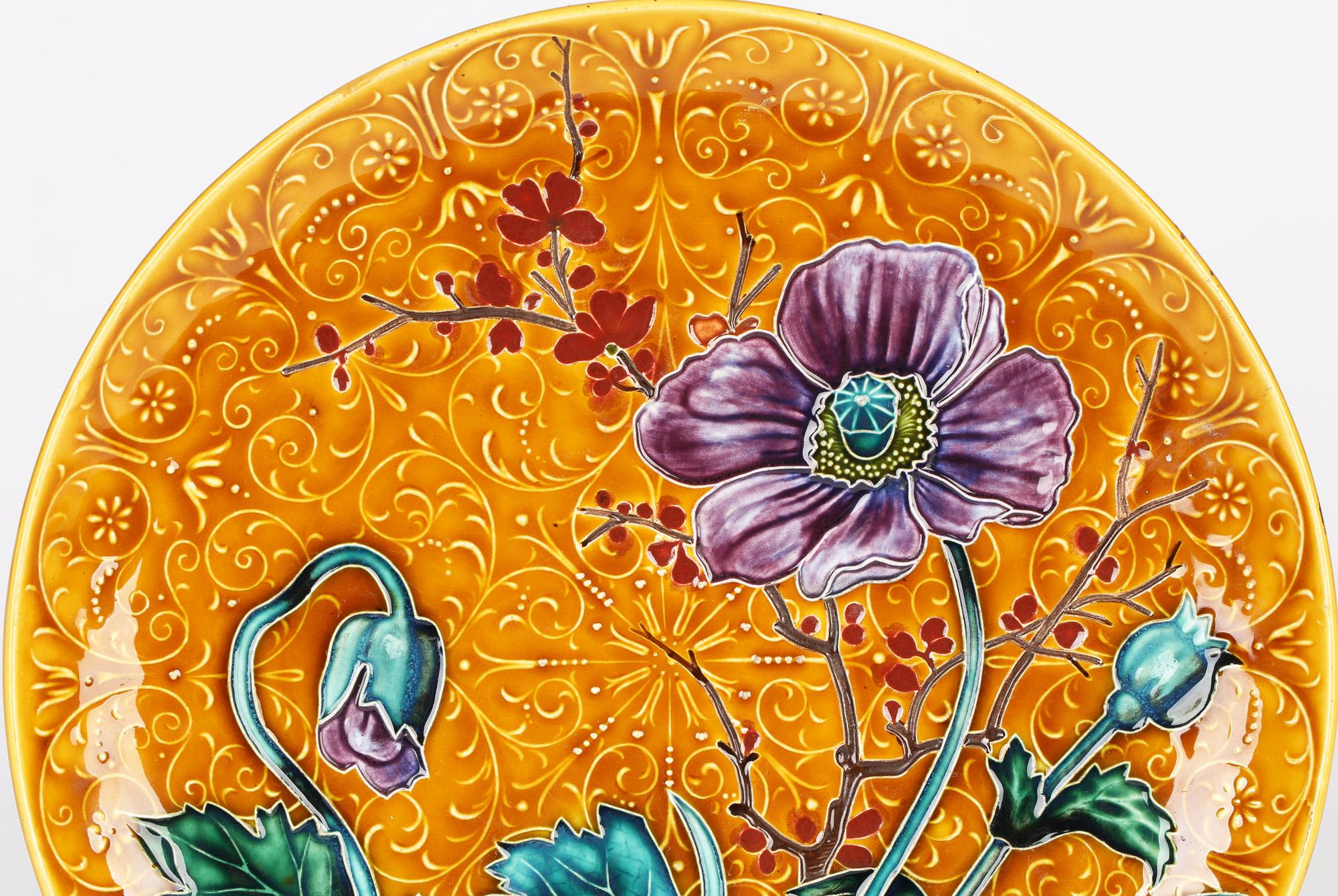 Austrian Art Nouveau Pottery Wall Plaque with Tubelined Floral Designs For Sale 12