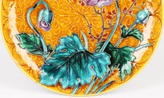 Austrian Art Nouveau Pottery Wall Plaque with Tubelined Floral Designs