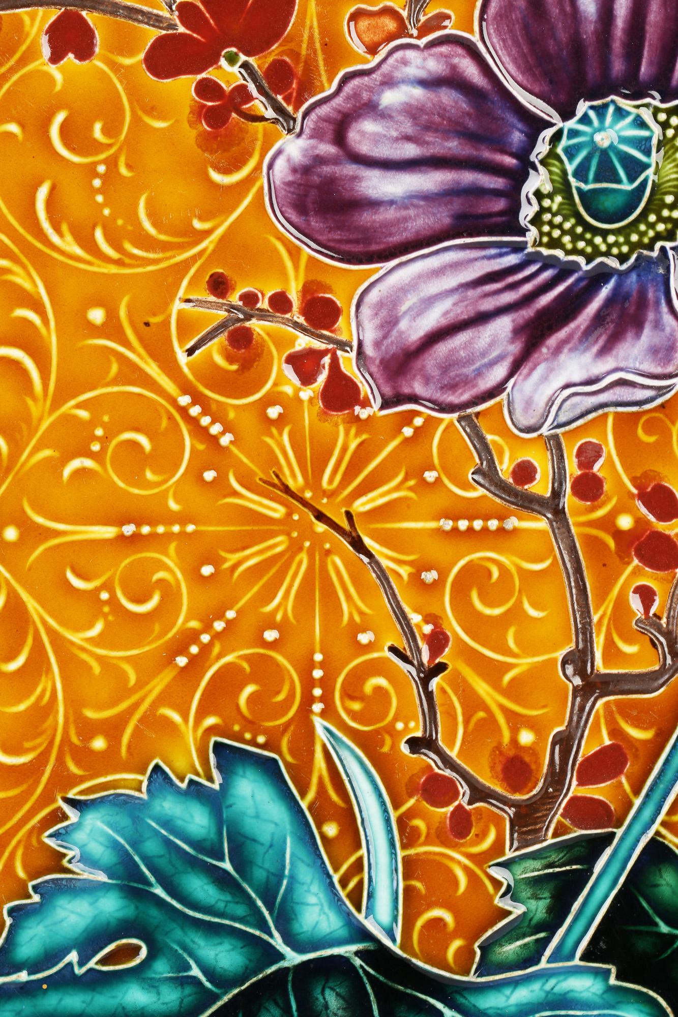 Austrian Art Nouveau Pottery Wall Plaque with Tubelined Floral Designs For Sale 1