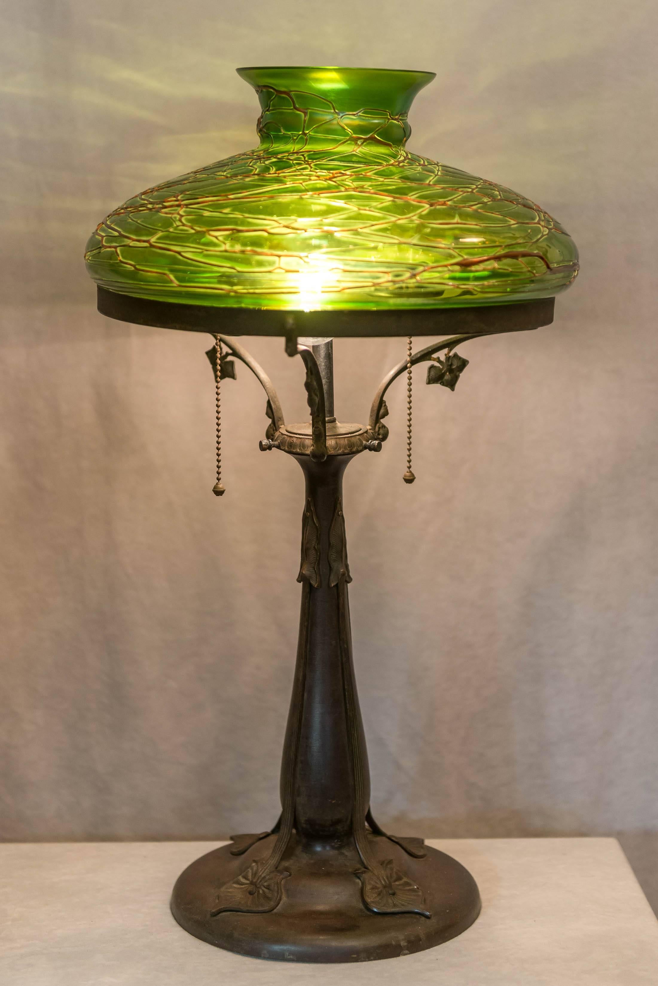 Hand-Crafted Austrian Art Nouveau Table Lamp with Handblown Shade