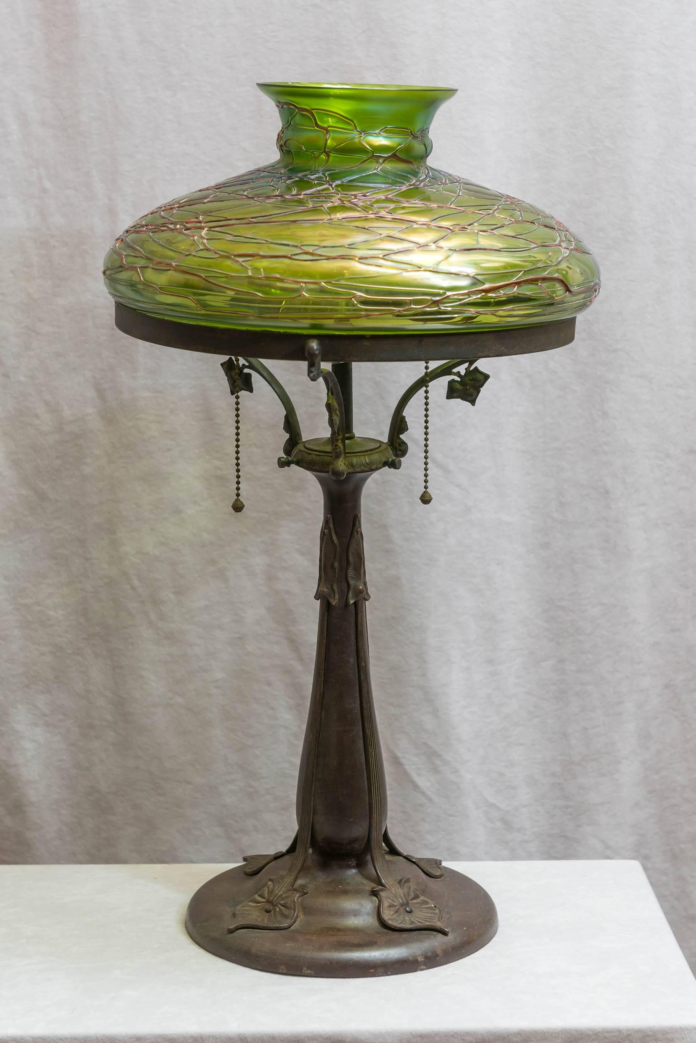 Austrian Art Nouveau Table Lamp with Handblown Shade In Excellent Condition In Petaluma, CA