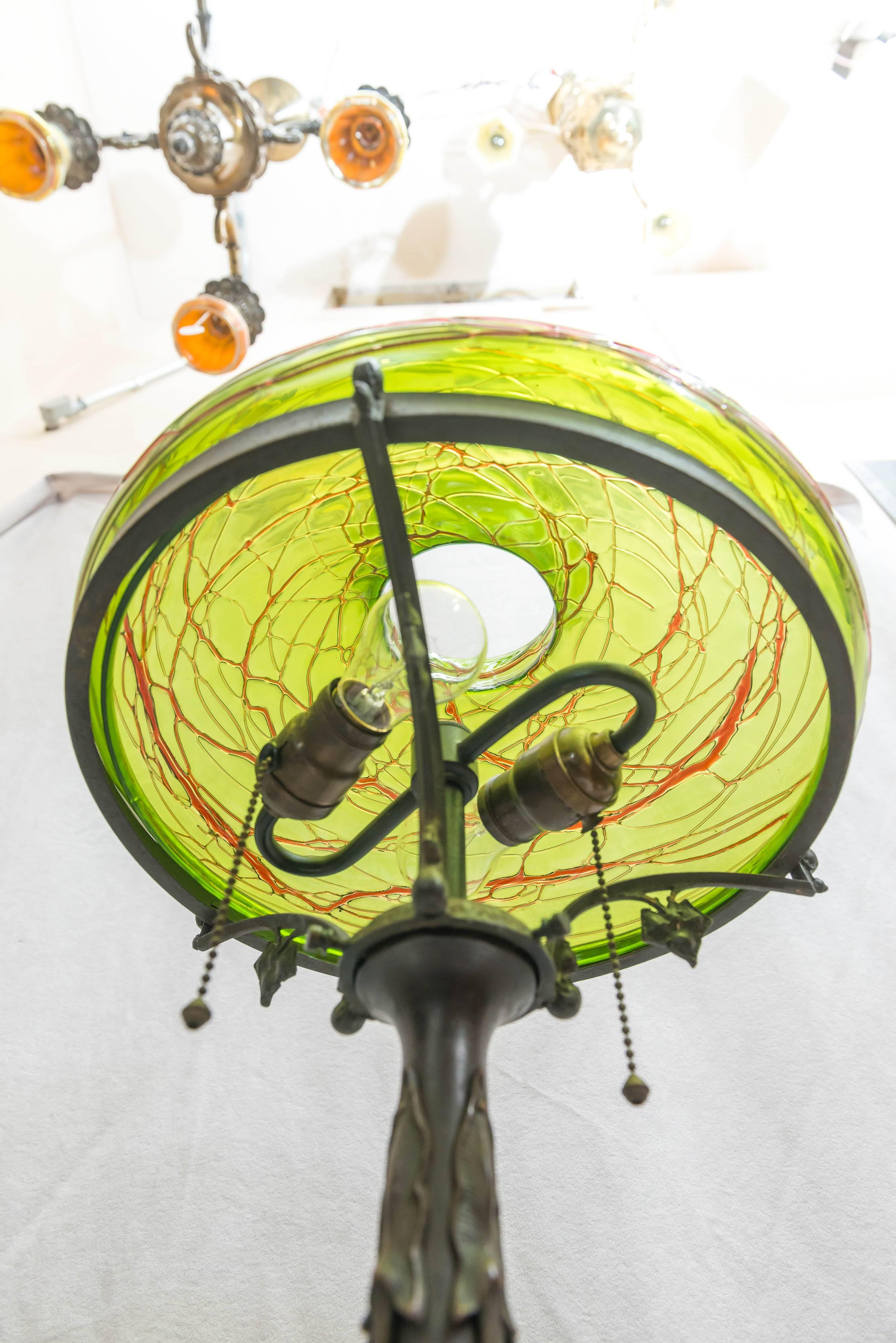Austrian Art Nouveau Table Lamp with Handblown Shade 1