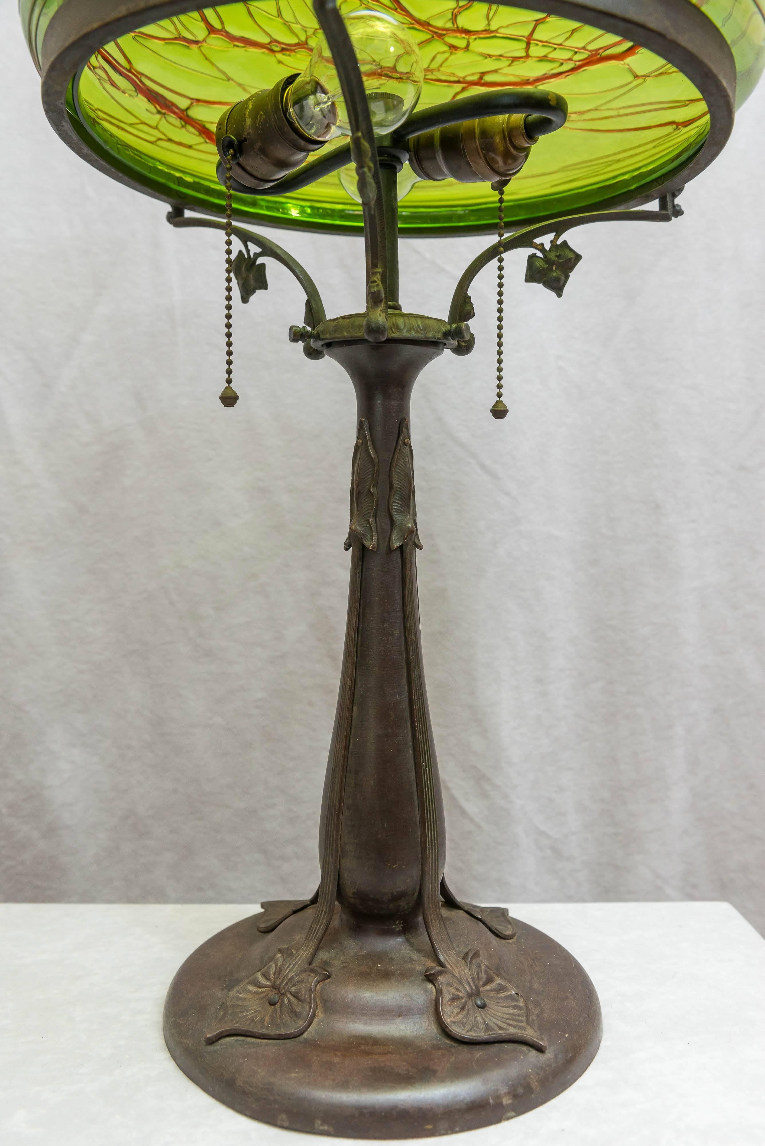 Austrian Art Nouveau Table Lamp with Handblown Shade 3
