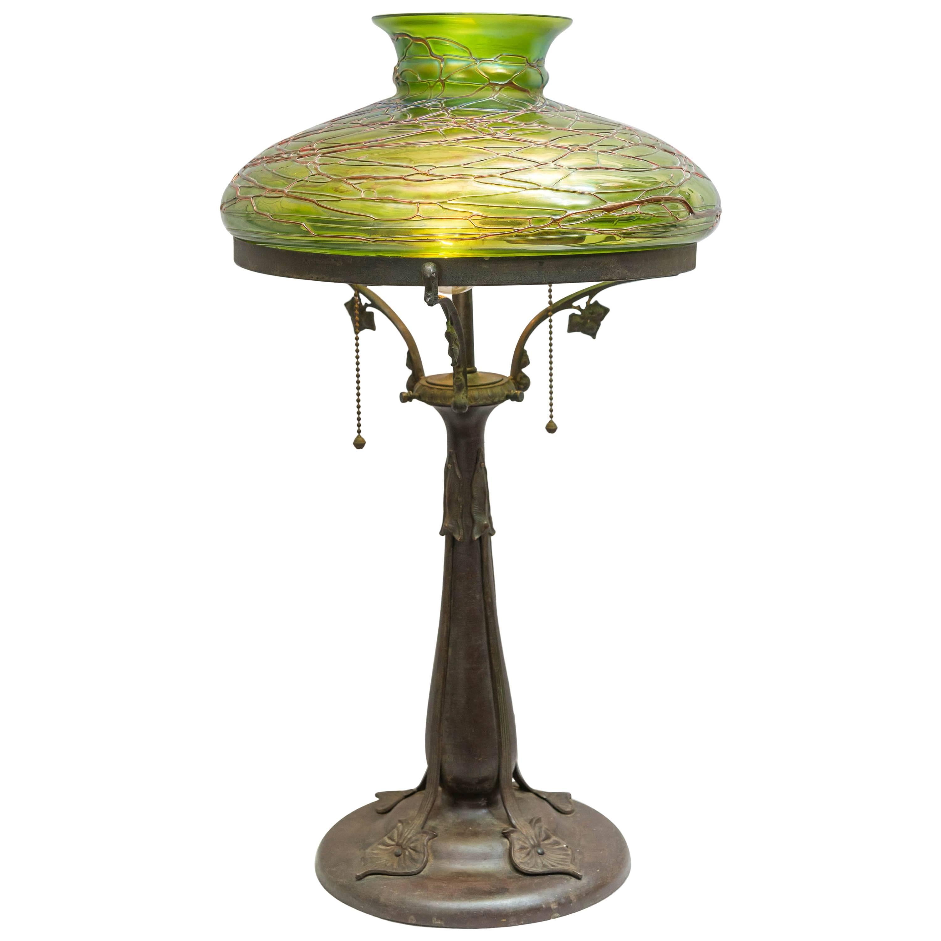 Austrian Art Nouveau Table Lamp with Handblown Shade