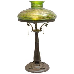 Lampe de table Art nouveau autrichienne avec abat-jour soufflé à la main