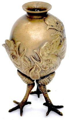 Austrian Art Nouveau Three Rooster Diminutive Vase with Talon Legs