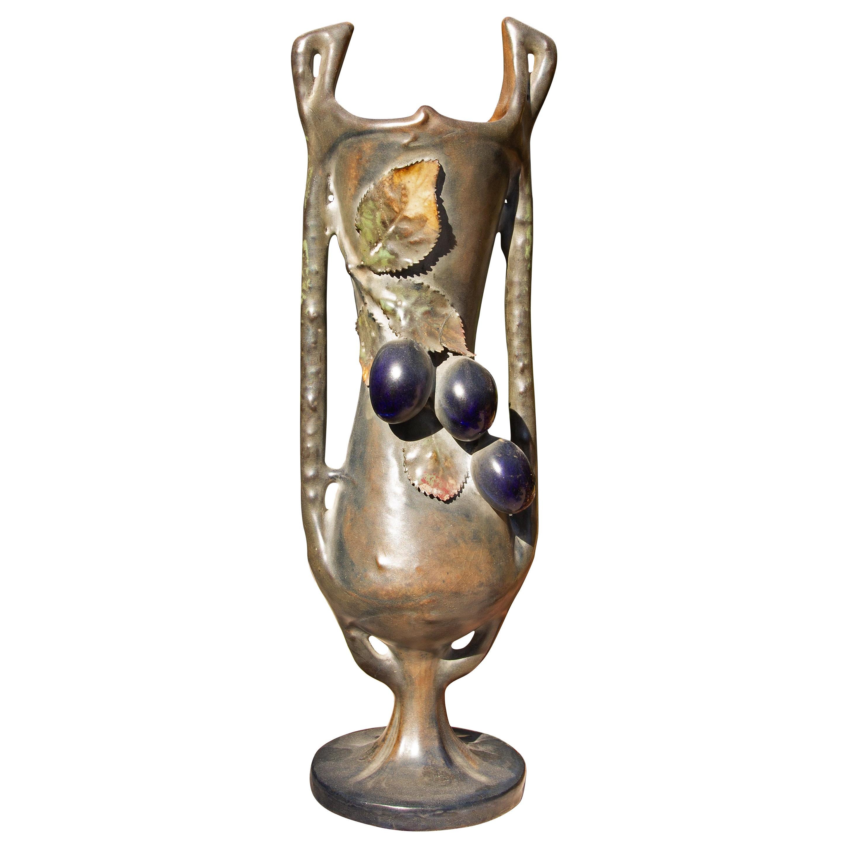 Extra Large Jugendstil Amphora Vase with Birds at 1stDibs