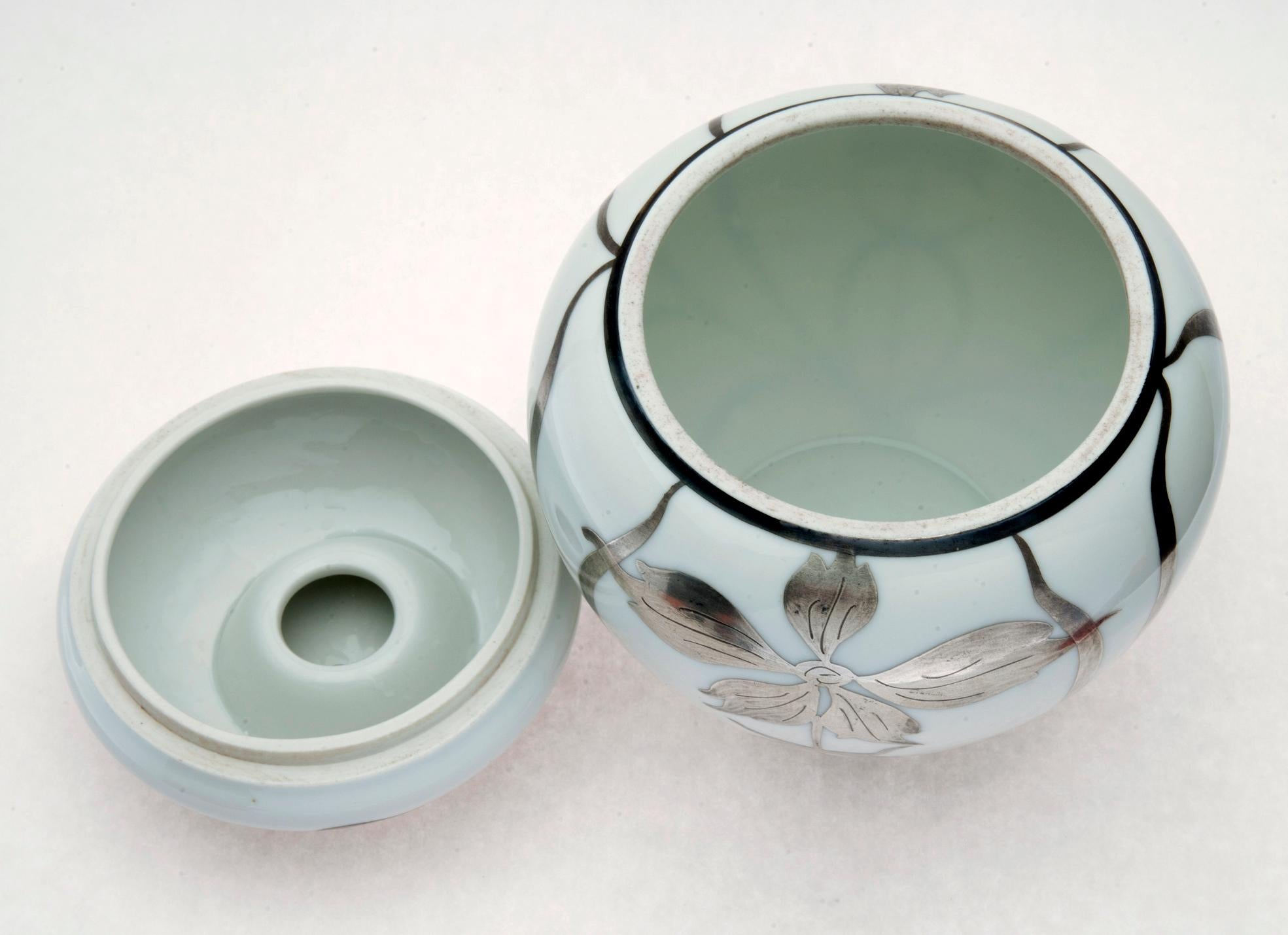 Art Nouveau Austrian Art Noveau Porcelain Ginger Jar/Sterling Overlay