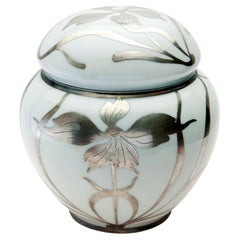 Austrian Art Noveau Porcelain Ginger Jar/Sterling Overlay