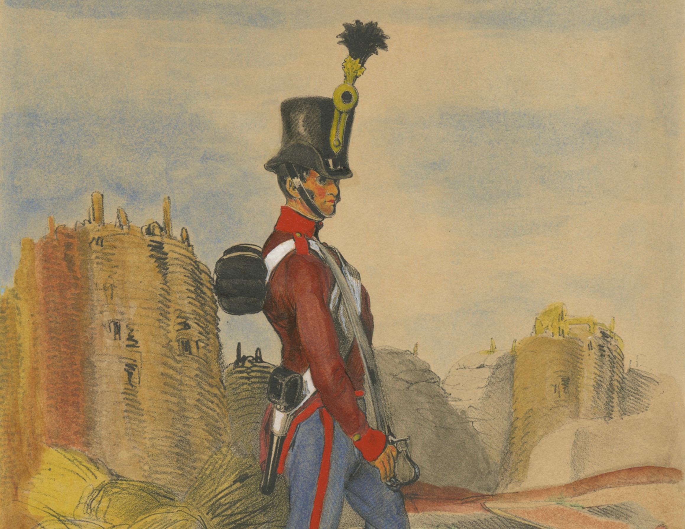 Österreichischer Artilleriesoldat, 1835-1848 - Handkolorierte Lithographie (19. Jahrhundert) im Angebot
