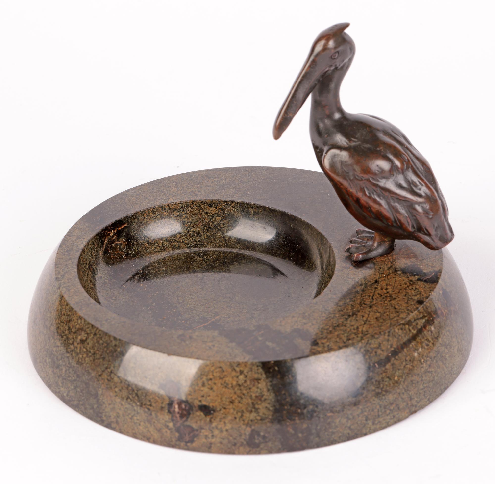 Austrian Attributed Art Deco Bronze Pelican Mounted Stoneware 5