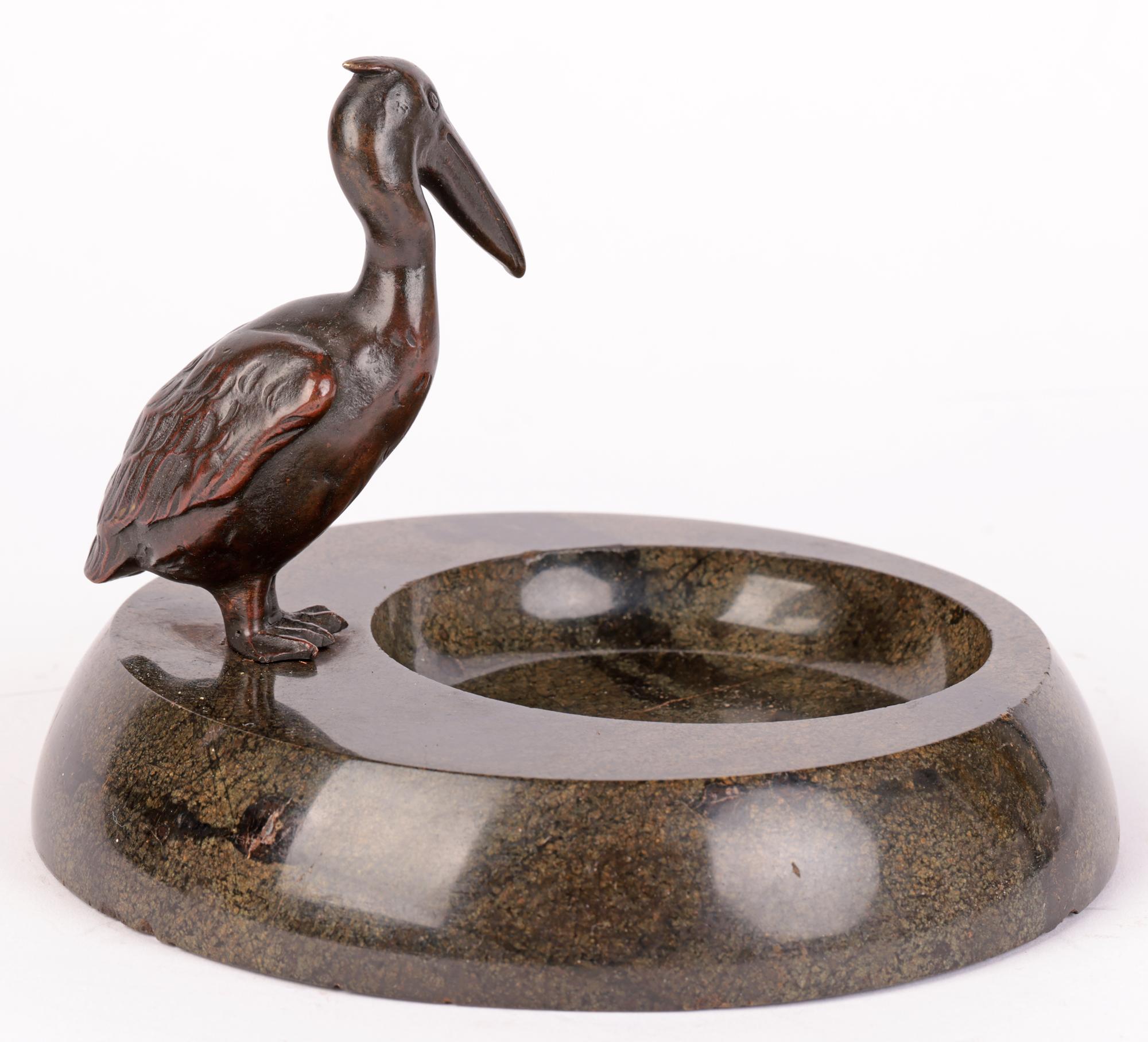 Austrian Attributed Art Deco Bronze Pelican Mounted Stoneware 6