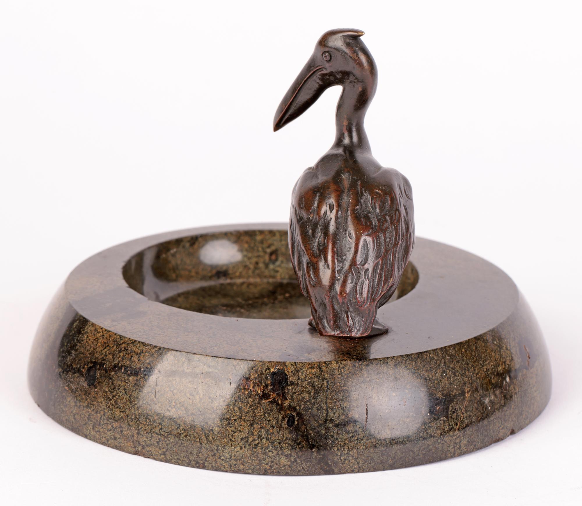 Austrian Attributed Art Deco Bronze Pelican Mounted Stoneware 8