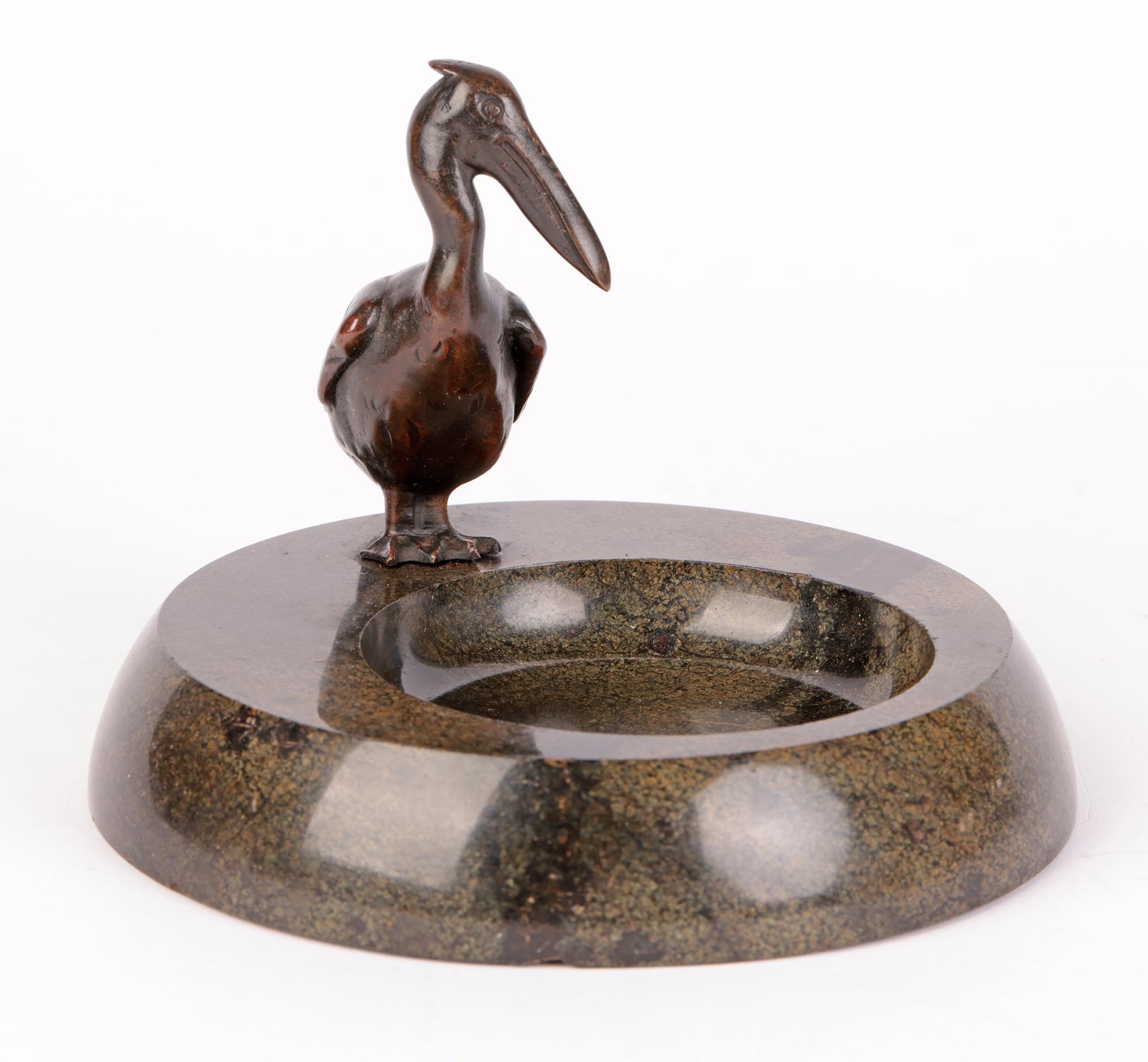 Austrian Attributed Art Deco Bronze Pelican Mounted Stoneware 2