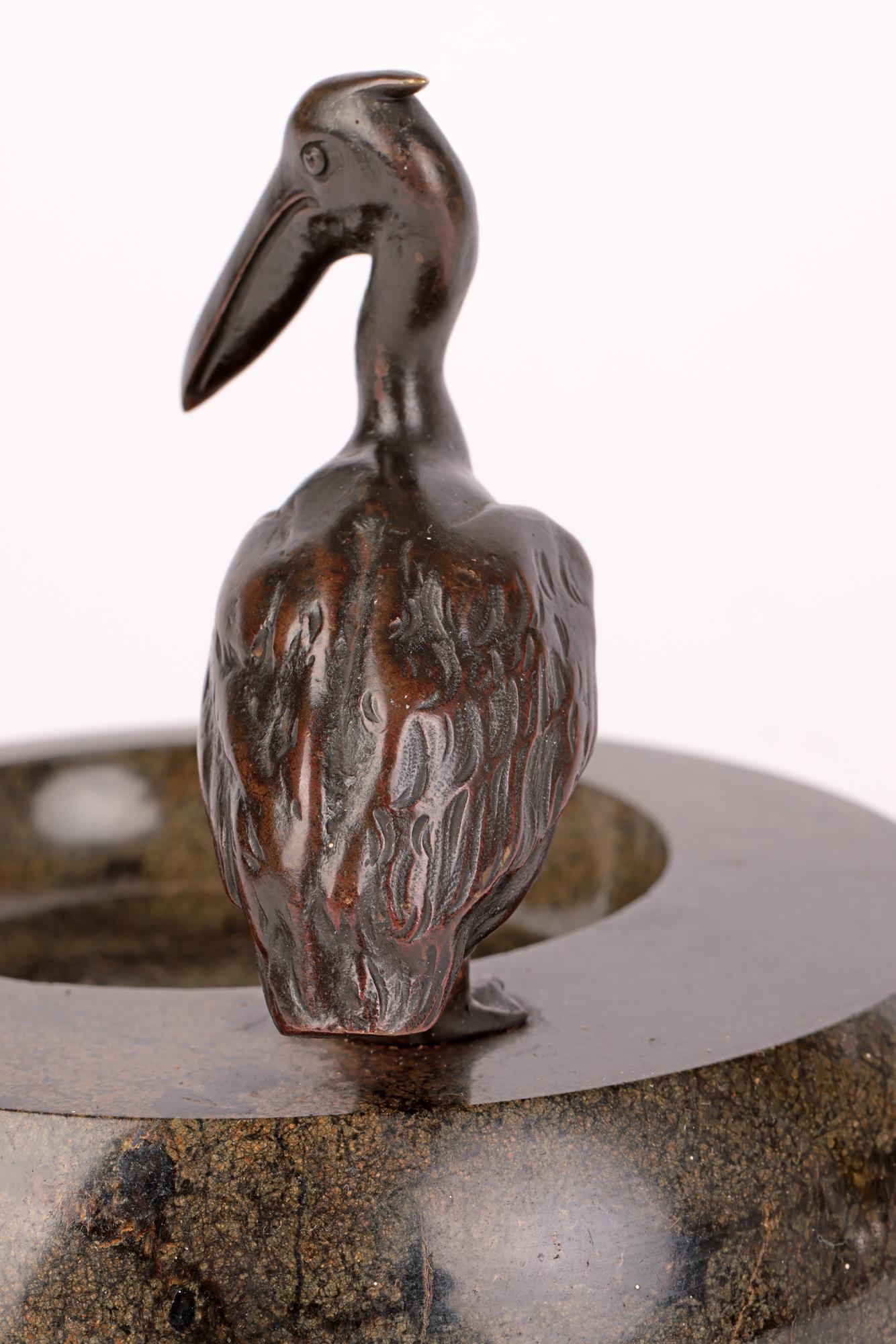 Austrian Attributed Art Deco Bronze Pelican Mounted Stoneware 3