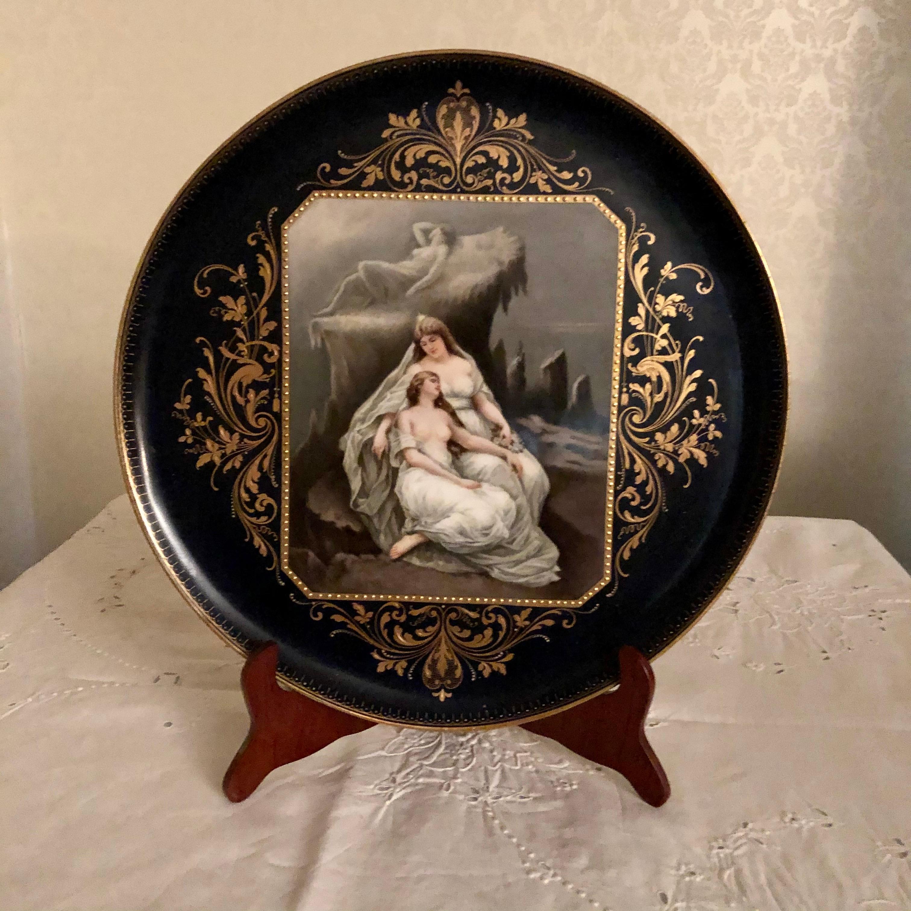 This is a beautifully painted cobalt Austrian porcelain plaque entitled 