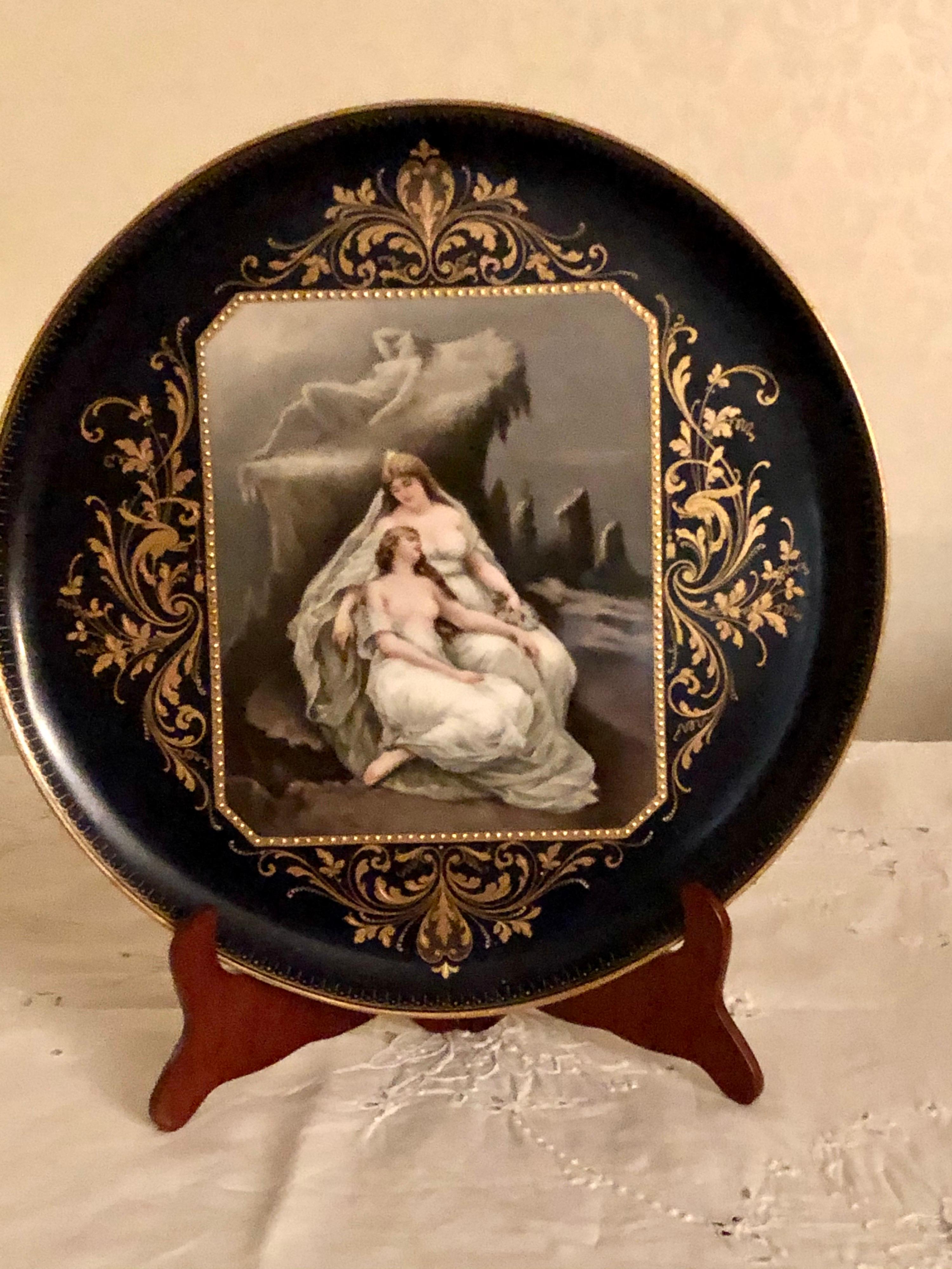 Early 20th Century Austrian Wien Cobalt Hand Painted Plaque Entitled The Winter  For Sale