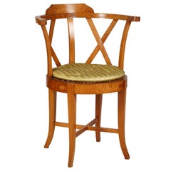 Austrian Barrel Back Fruitwood Biedermeier Armchair with Caned Seat, circa 1840