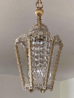 Lanterne autrichienne en cristal de plomb à fleurs en verre perlé, Rupert Nikoll, Autriche années 1950