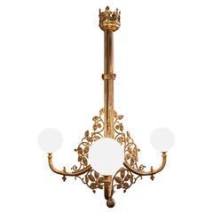 Austrian Belle Époque Bronze and Milk Glass Chandelier, circa 1890